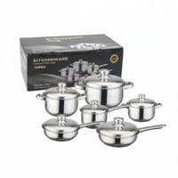 12 Pieces Stainless Steel Pot and Pan Set Uniform Heat Distribution 12-Piece Cookware Set Scratch Resistant Kitchen Equipment