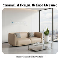 Modern aesthetic Leather Couch with Metal Frame Minimalist Design Reception Seating high-resilience Foam Cushions Sofa Easy to Clean for Office Managers, Business Owners, Interior Designers, Waiting Room, Boutique, Lounge Area