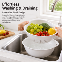 Large Wash Basin, Food Grade Kitchen Basin with Double Layer, Portable Camp Basin for Fruit Vegetable Washing, Hanging Drain Basket
