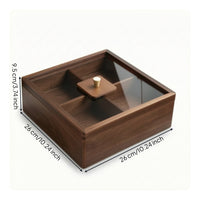 Wooden Dry Fruit Box with Compartments 4-Compartment Divided Serving Tray with Lid Multi-Purpose Snack Organizer with Clear Lid Space-Saving for Hosts, Holiday Gatherings, Tabletop, Countertop, Tea Table