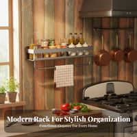 Drillno-Cost Installation Wall-Mounted Seasoning Rack Multi-Functional Seasoning Rack Multifunctional Kitchen Organizer With Towel Bar for Families, Homeowners, Home Cooks, over Countertop, Pantry, Bathroom, Cabinet
