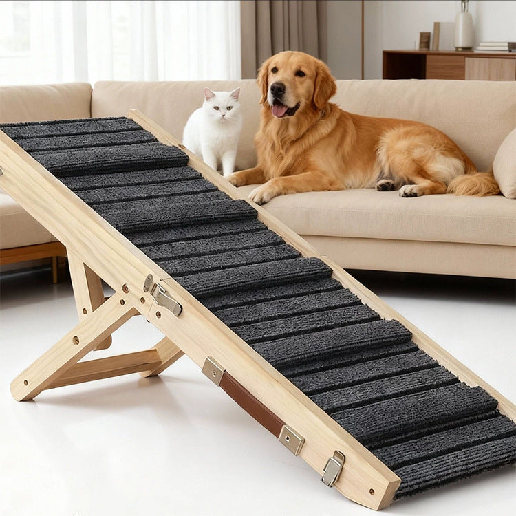 Foldable Solid Wood Pet Ramp/Stairs for Cats and Dogs, Natural Wood