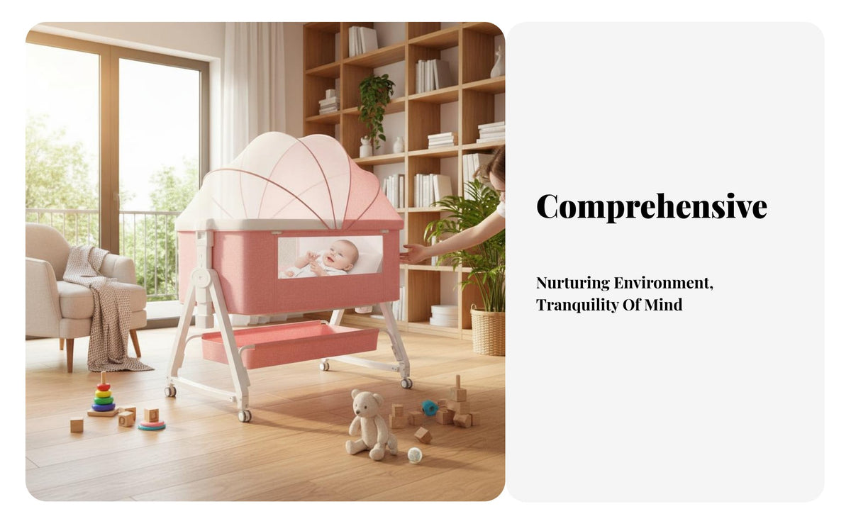 Multi-Functional Portable Bedside Sleeper Height Adjustable Bedside Bassinet with Wheels Infant Bed Rocking Function for Infants, Newborns, New Parents, Nursery, Bedroom, Indoors, Nighttime