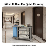 Room Service Cleaning Cart Large Capacity Hotel Service Cart Easy Maneuverability Multi-Shelf Utility Trolley for Cleaners, Hotels, Guesthouses, Spas