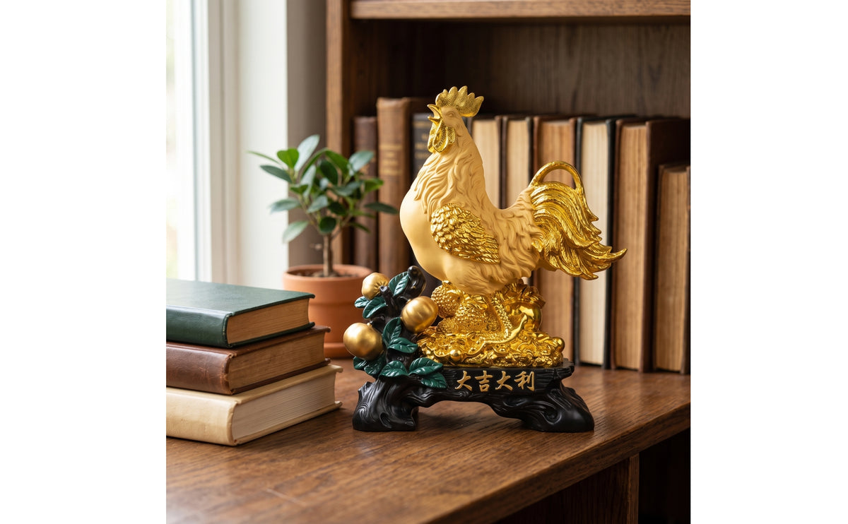 Cockerel Sculpture with Base Ornate Cockerel Figurine Gold-Toned for Homeowners
