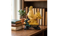 Cockerel Sculpture with Base Ornate Cockerel Figurine Gold-Toned for Homeowners