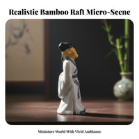 Miniature Bamboo Raft Micro-Landscape Prop Buoyant Raft Ornament Realistic Detail Simulation Boat Model for Hobbyists, Adults, Fish Tank, Desk, Shelf