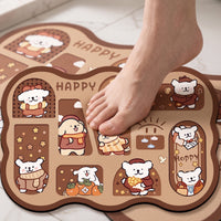 Cartoon Diatomaceous Earth Bath Mat Absorbent Non-Slip Quick Dry Floor Mat for Bathroom Shower Entryway