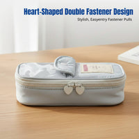 Gray Navy Heart Stationery Pouch, Double Zipper, Multi-Compartment, Large Capacity, Student Organizer