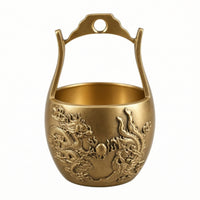 Brass Bucket with Handle Embossed Dragon and Fabled Avian Bucket Polished Ornament for Newlyweds, Collectors, Wedding