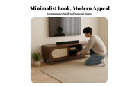 Minimalist Design Rattan Door TV Cabinet Walnut Finish Media Console Floor-Standing Living Room Furniture Spacious Storage for Small Apartment Dwellers, Homeowners, Home, Bedroom
