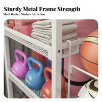 Lockable Wheels Home Gym Storage Rack Multi-Tier Design Rolling Workout Equipment Organizer Large Capacity Rolling Fitness Equipment Cart Includes Accessory Hooks