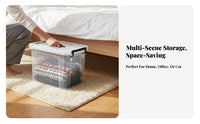Wheeled Flat container with Lid Space Saving Organizer Box Clear View for Under Bed