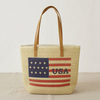 Structured Woven Tote Bag Practical Tote Bag with Shoulder Straps Versatile Carryall Everyday for Women, Independence Day