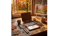 Fold-out Portable Paint Box with Mixing Plates Compact Wooden Paint Box Sturdy Palette Travel-Friendly for Artists, Painters, Sketchers, Outdoor Painting, Studio