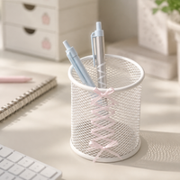 Metal Pen Holder, Round Hollow Design, Desktop Pen Stand, For Desk Organization, Creative Matte Finish
