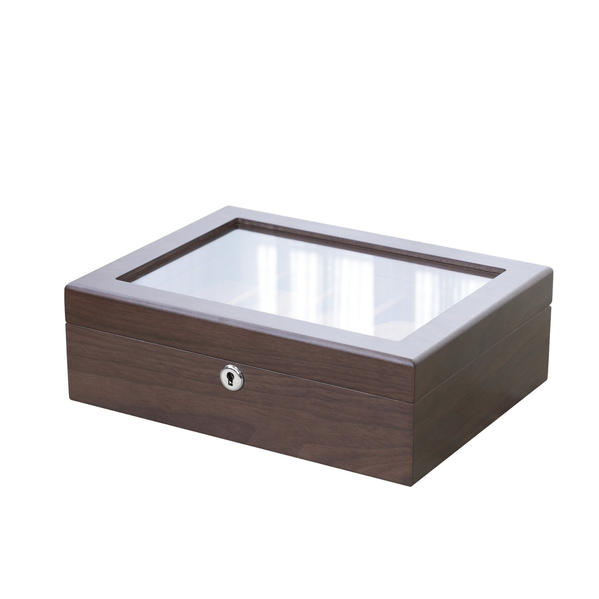 Woodgrain Finish Wooden Watch Box Rectangular Glass Lid Watch Box Dark Brown Storage