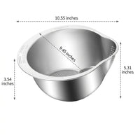 Rice Washing Basin and Washer Colander Bowl with Handle, Food Grade 304 Stainless Steel Side Spout for Rinsing Grains and Washing Vegetables