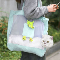 Mesh Panel Pet Carrier Tote Bag Shoulder Straps Feline Carrier Bag Portable Feline Travel Handbag Ventilated