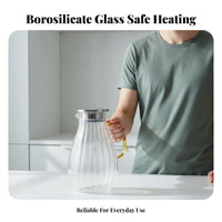 Easy to Clean Amber Glass Pitcher with Lid Large Capacity Striped Glass Water Jug Wide Mouth for Families, Adults, Daily Use, Kitchen, Home