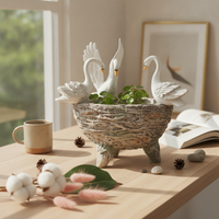 Swan Garden Sculpture Planter Textured Swan-Shaped Planter Hand-Painted Home Decor for Courtyard