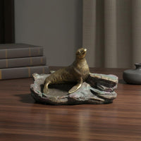 Collectible Brass Marine Mammal Statue Giftable Antique Marine Mammal Statue Exquisite Workmanship Home Decor Solid and Long-Lasting for Shelf, Cabinet