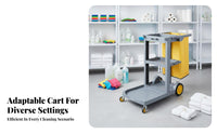 Large Capacity Multi-Purpose Cleaning Trolley Heavy Duty Housekeeping Cart Long-Lasting Commercial Cleaning Trolley Multiple Storage Shelves for Janitors, Property Management Personnel, Airports, Offices, Office Buildings