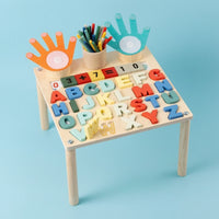 Wooden Learning Table with Cups Hands-on Busy Table Sensory Compact for Toddlers, Preschoolers, Kids, Playroom, Classroom