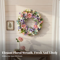 Artificial Flower Wreath Everlasting Decor Spring Summer Wreath Bright Hued Dwelling Decoration for Easter, Family Appreciation Day, Wedding