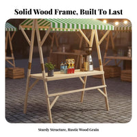 Easy Assembly Solid Wood Display Cart Sturdy Triangular Frame Design Foldable Wooden Vendor Stand High Load Capacity Foldable Market Stall for Small Business Owners, Artisan S, Caterers, Night Markets, Street Fairs, Temporary Shops, Backyard Parties