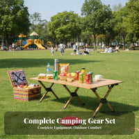 Foldable Roll-Top Table with Folding Chairs space-saving Storage Camping Dining Set Lightweight Portable Furniture Easy to Assemble for outdoor mealkers, Families, Event Hosts, outdoor meals, Backyard Gatherings, Tailgating, Parties