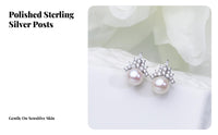 Crown Pearl Posts 925-Grade Metal Shiny Post Freshwater Pearl Earrings Elegant Design Rhinest a Cluster Earrings for Women, Brides, Weddings, Wedding