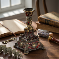 Ornate Candlestick Holder Glossy Metallic Look Single Head Candlestick Holder