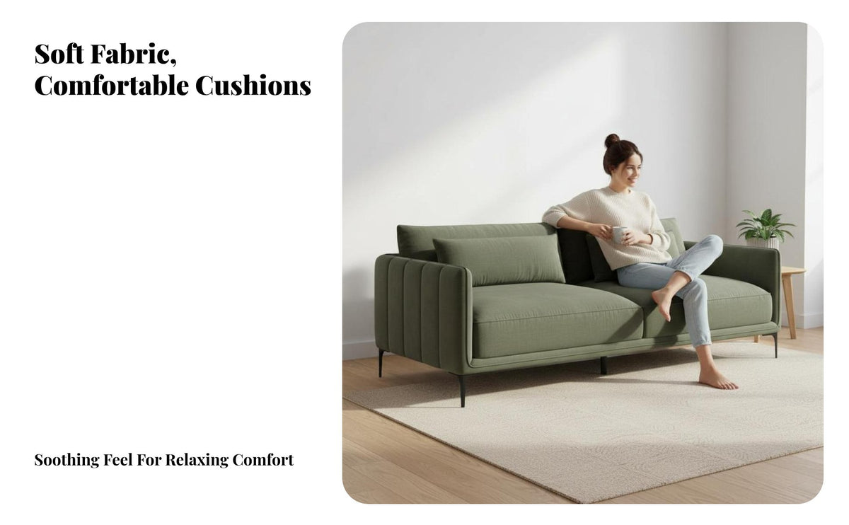 Nordic design 3-Seater Sofa Minimalist Design 3-Seater Straight Settee Small Space suited Living Room Furnishing Textured Upholstery for Apartment Dwellers, Homeowners, Young Adults, Studio Flat