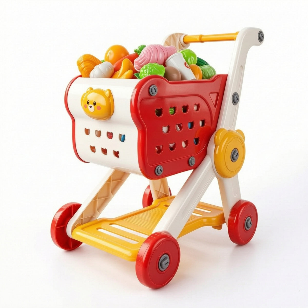 Kids Pretend Play Shopping Cart Toy with Play Food Set