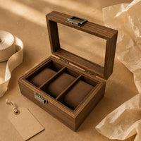 Watch Display Box Hinged Lid Clear Glass Top Watch Box Dust Protection
