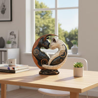 Two-Tone Balance Feline Statue Artistic Depth Black and White Feline Decor