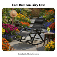 Foldable Design Folding Rocking Chair Adjustable Backrest Folding Rocking Lounger Ergonomic Support Recliner Breathable Seat for Seniors, Campers, Tailgaters, Balcony, Rest Time, Living Room, Garden