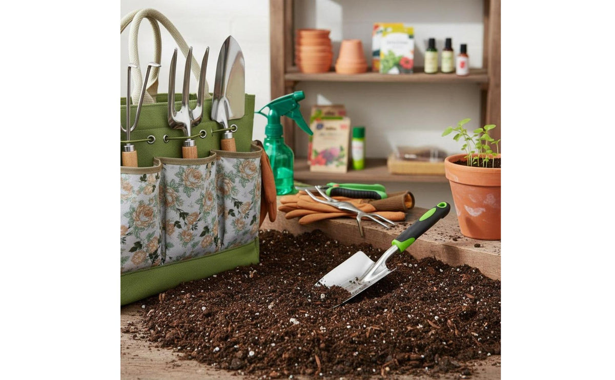 9 Pieces Garden Tool Set with Bag Ergonomic Handle Gardening Hand Tool Set Heavy Duty for Gardeners, Women