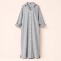 Maxi Dress for Women with Three Quarter Batwing Sleeves, Shirt Style for Work and Office Wear, Long Loose Fit with Splicing Panel Design