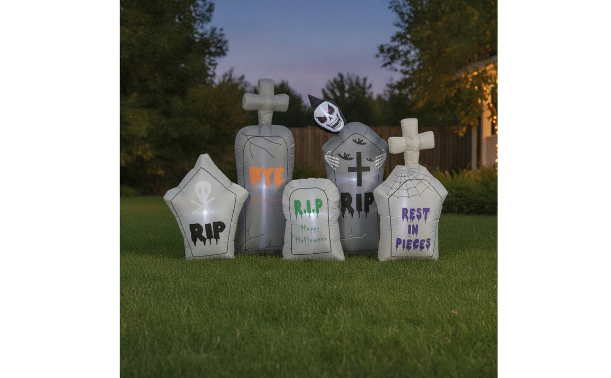 5 Pieces Large Inflatable Tombstones Creepy Inflatable Graveyard Scene Scary Tombstones with Stakes Lighted for Lawn