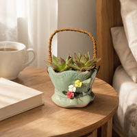 Geometric Flower Pot, Modern Herb Pot with Handle, 11cm Ø for Houseplants, Corrosion-Resistant Plant Pot for the Desk