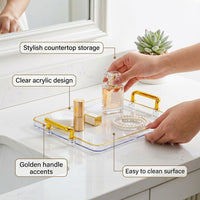Acrylic Vanity Tray with Compartments, Electroplated Finish Organizer, Candle for Coffee Table, Dressing Decor