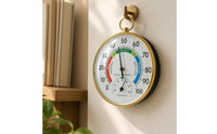Twin Dial Thermometer Hygrometer Metal Frame Analog Temperature-Hygrometer Easy Reading Climate Tool for Indoor, Office, Greenhouse