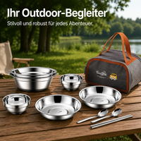 Stainless Steel Camping Dinnerware Set, Matte Silver, 11.4cm Salad Bowl, Reusable Picnic Dinnerware for 6 People