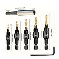 6 Pieces Titanium-Plated Countersink Drill Bit Set Tapered Wood Countersink Drill Bit Industrial-Grade Tool Wear Resistant for Woodworkers, Woodworking