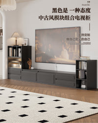中古2025新款电视机柜落地客厅黑色模块组合储物柜一体书柜电视柜 【复古黑】单柜2：B柜-移门玻璃柜