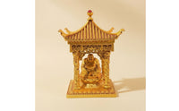 Tabletop Pagoda with Figure Gold-Toned Pavilion Ornament Compact Mini Pavilion for Collectors, Entryway