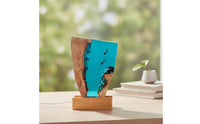 Ocean-Inspired Epoxy Night Light with Wood Base Aquatic Epoxy Resin Night Light Faceted Resin Wood Lamp Irregular for Shelf