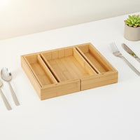 Multi-Compartment Expandable Bamboo Drawer Organizer Multipurpose Expandable Silverware Organizer Easy to Clean Adjustable Utensil Drawer Insert Sturdy Construction for Office, Workshop